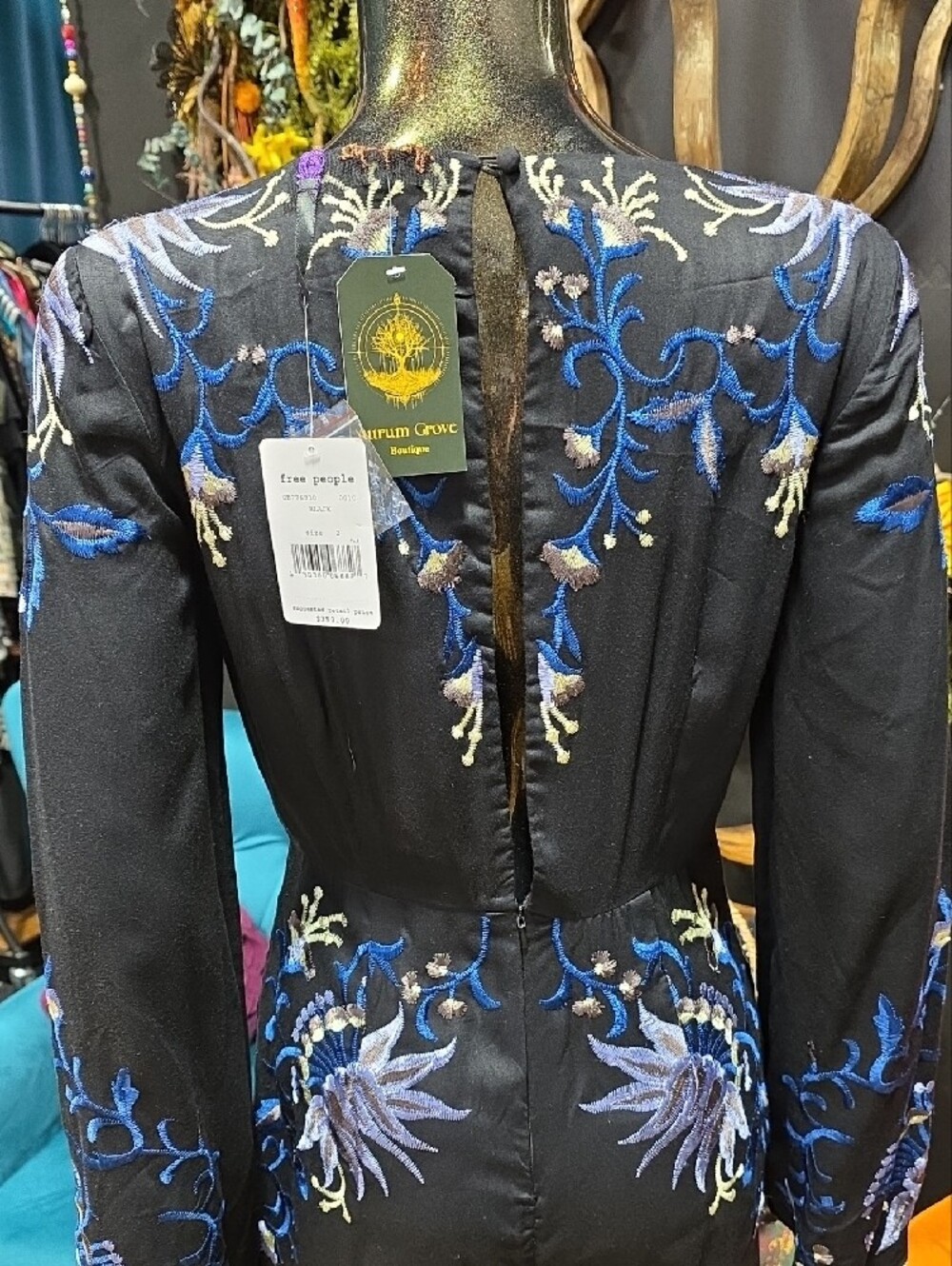 Free People Black Jumpsuit with Blue Floral Embroidery - Picture 15 of 15